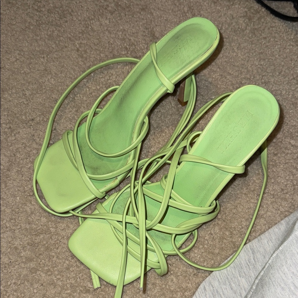 MESHKI Lace-Up Strappy Heeled Sandals in Lime Green